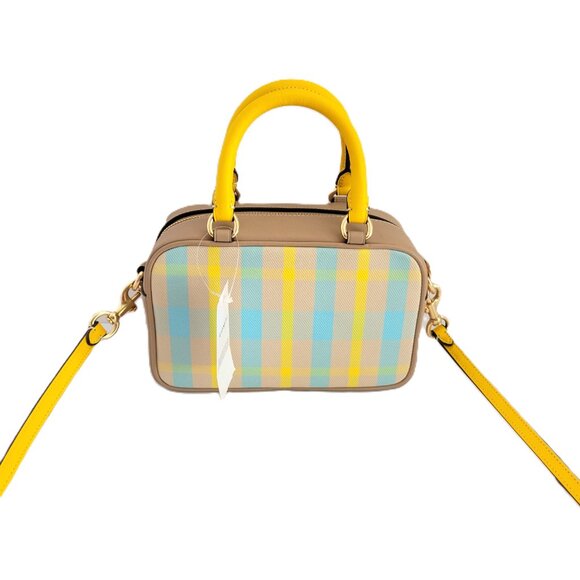 Coach CBI90 Satchel Crossbody Plaid Canvas Leather Bright Maize Small Handbag - Picture 4 of 7